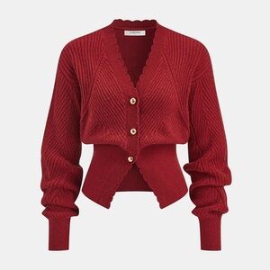 COMMENSE Scalloped Edge Ribbed V-Neck Buttoned Cardigan - size XSmall